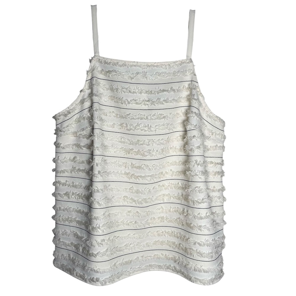 Maeve Anthropologie Ivory Striped Eyelash Fringe Cami Top‎ Size 12 Square Neck